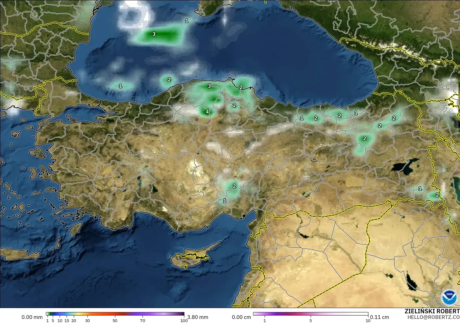 GFS modelo - Turquía, Precipitación, nubes y presión