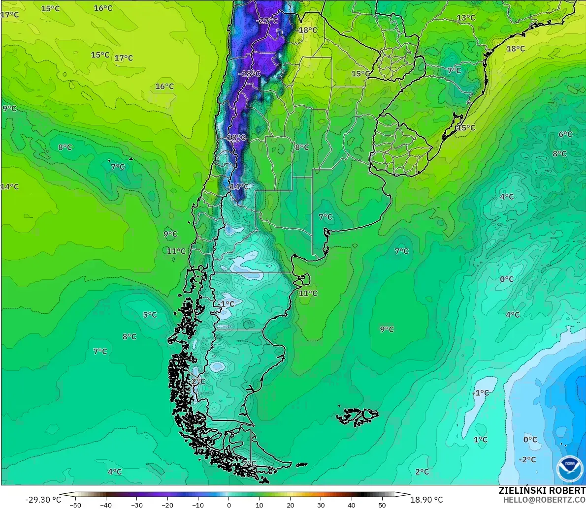 GFS modelo - Argentina, Punto de rocío a 2 m