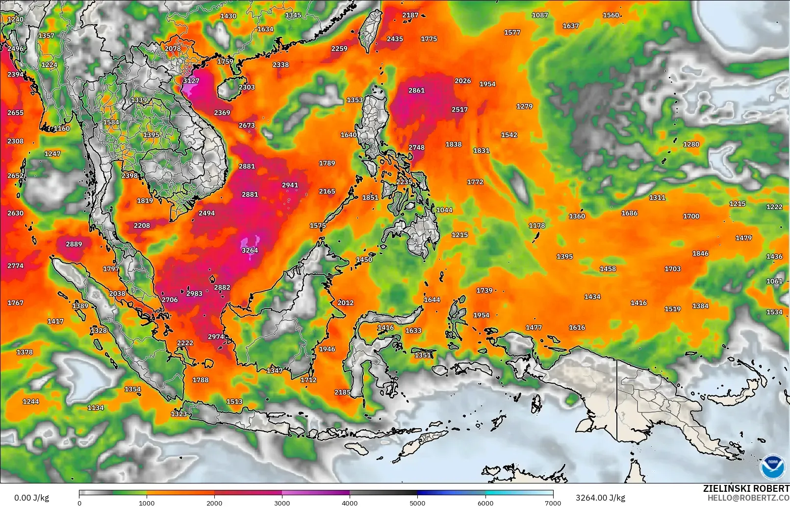 GFS modelo - Sudeste Asiático, CAPE