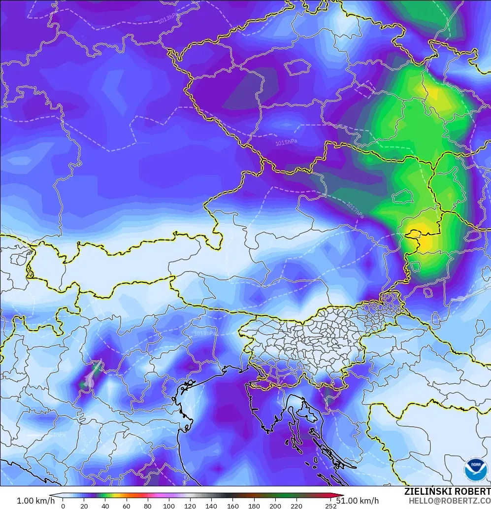 GFS modelo - Austria, Ráfagas de viento