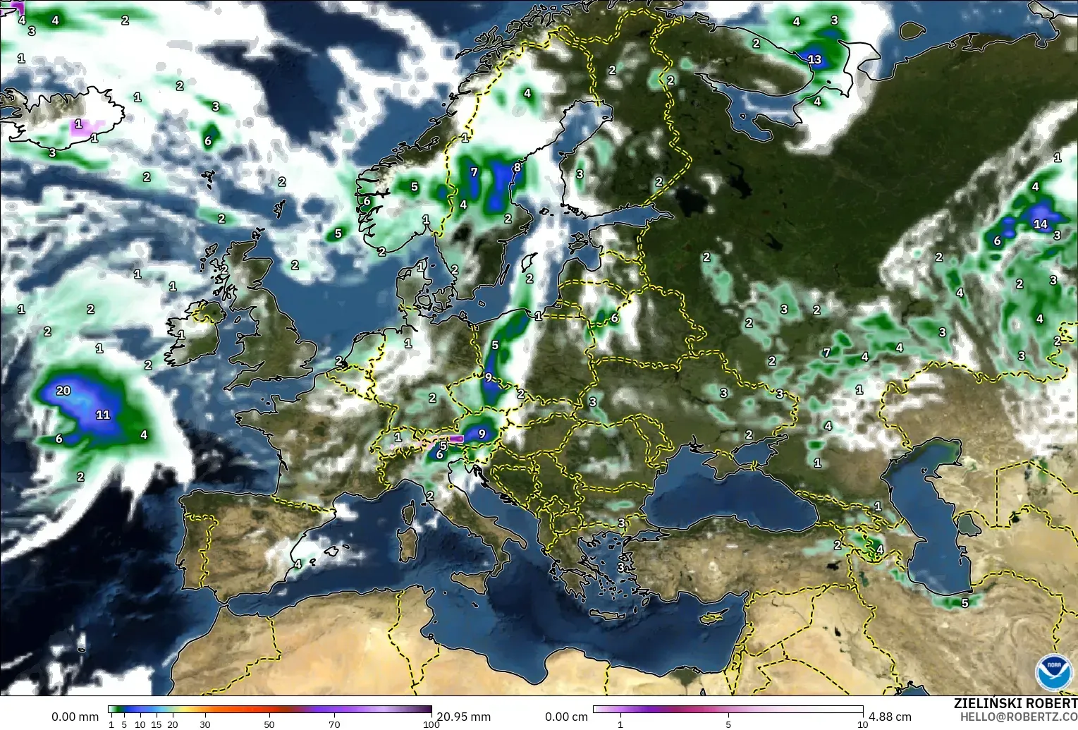 GFS modelo - Europa, Precipitación, nubes y presión