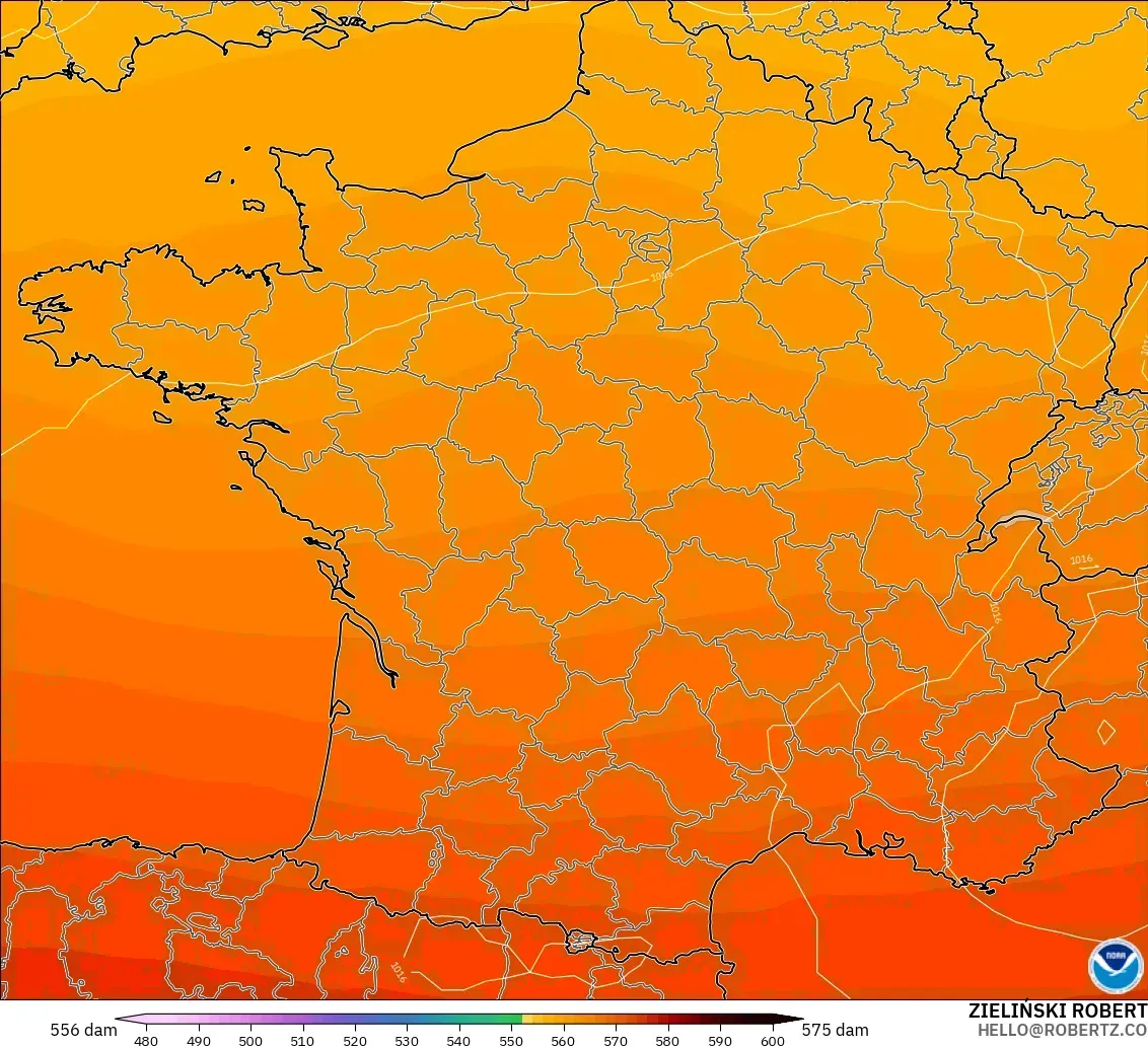 GFS modelo - Francia, Altura geopotencial a 500 hPa