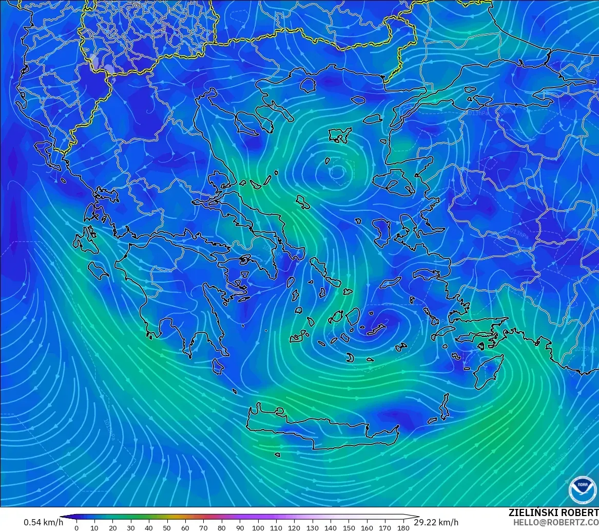 GFS modelo - Grecia, Viento a 10 m