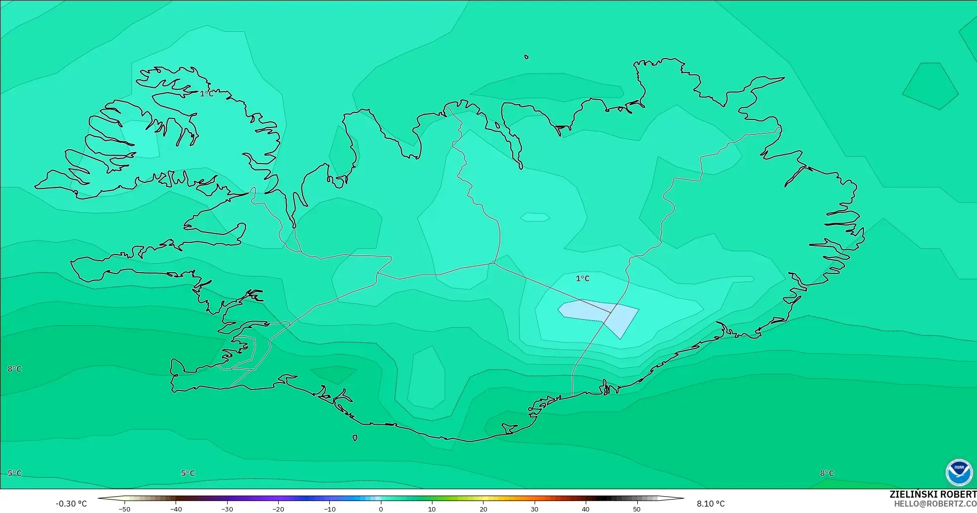 GFS modelo - Islandia, Punto de rocío a 2 m