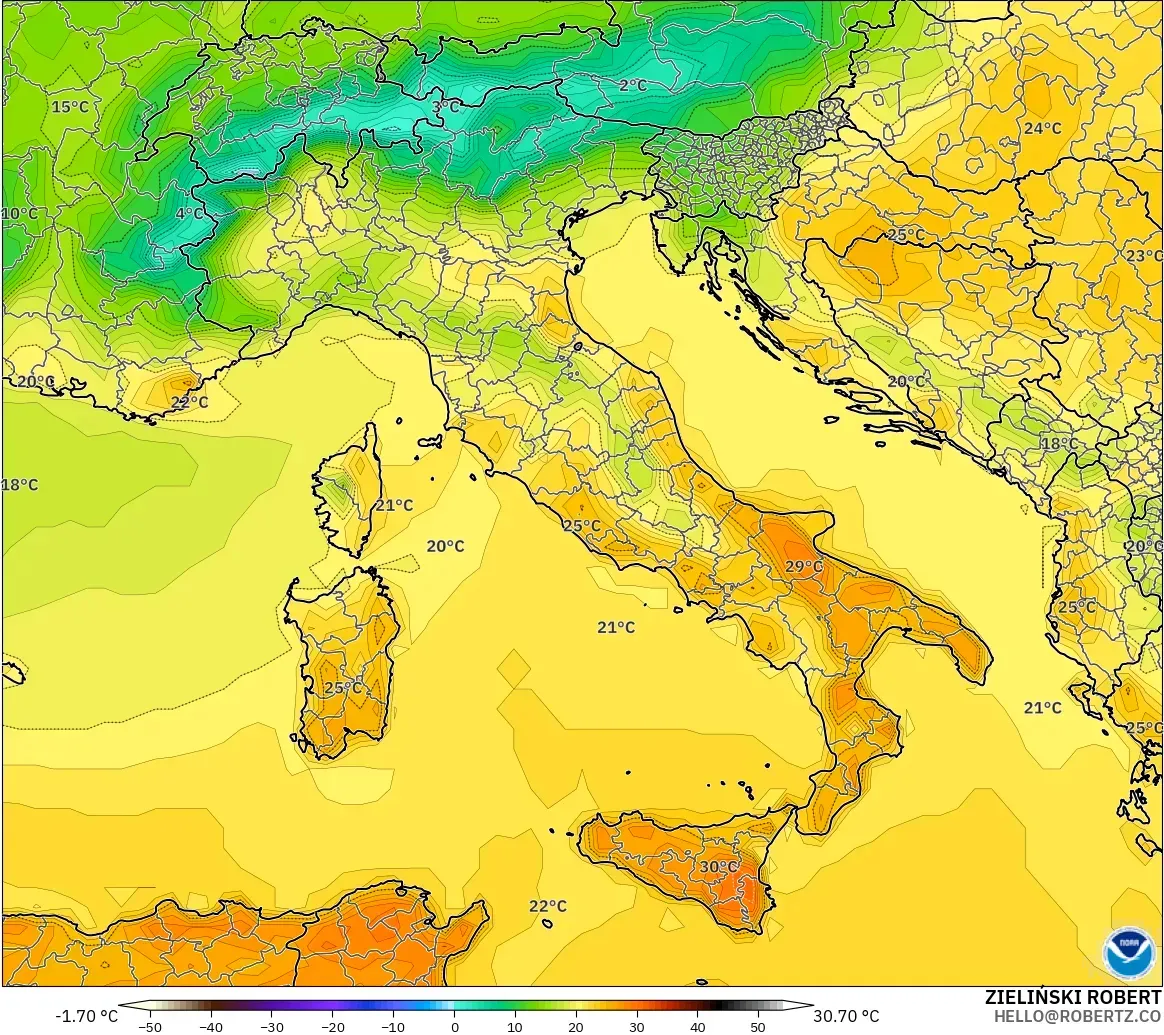 GFS modelo - Italia, Temperatura a 2 m
