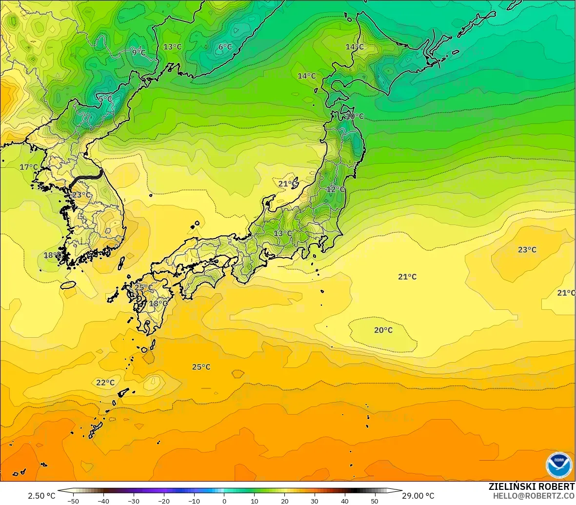GFS modelo - Japón, Temperatura a 2 m