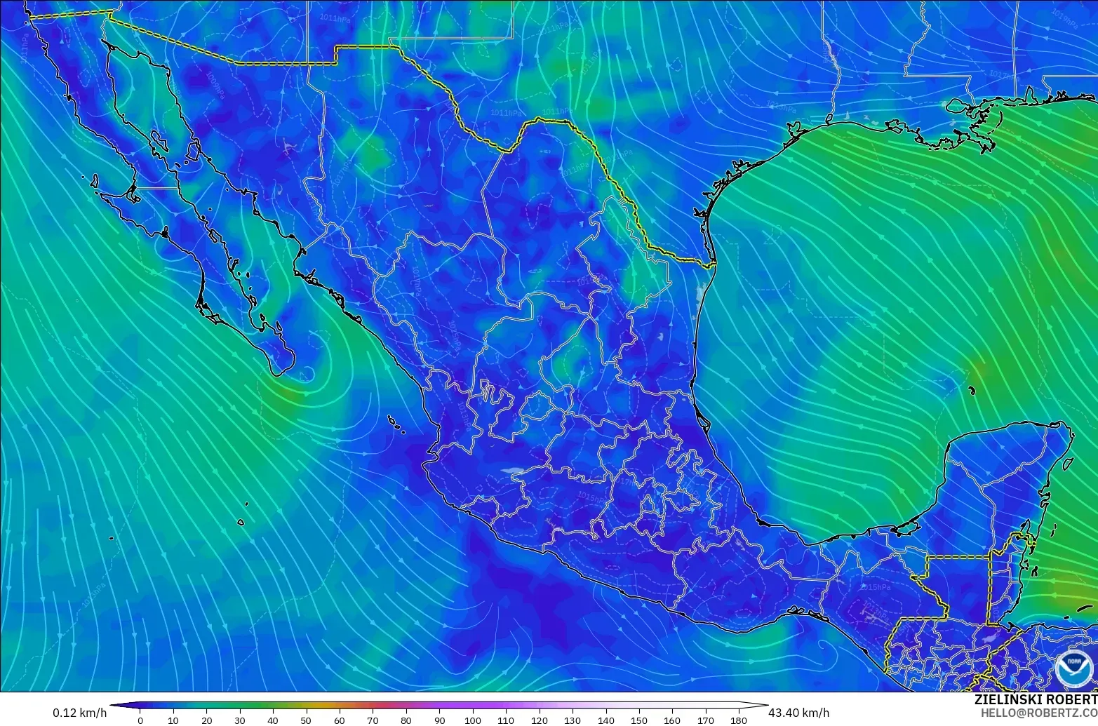 GFS modelo - México, Viento a 10 m