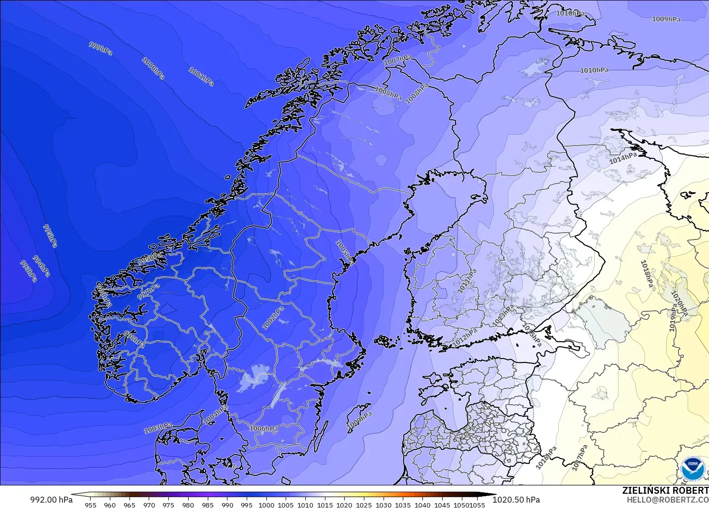 GFS modelo - Escandinavia, Presión