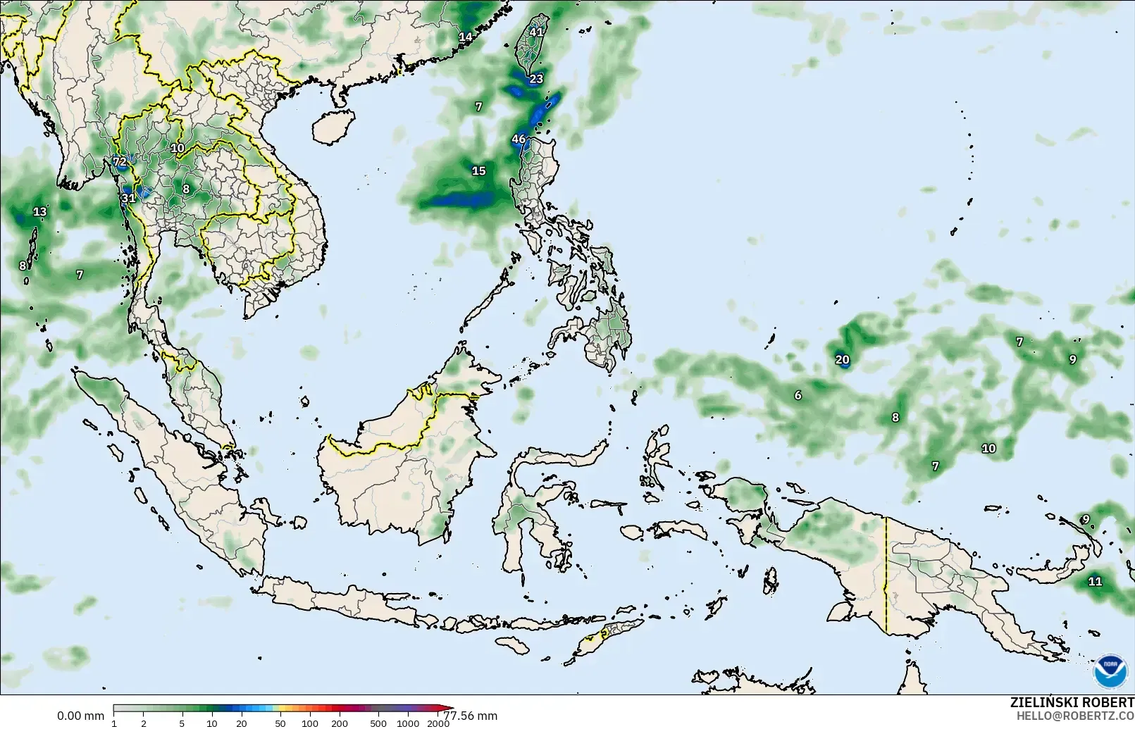 GFS modelo - Sudeste Asiático, Acumulación de precipitación