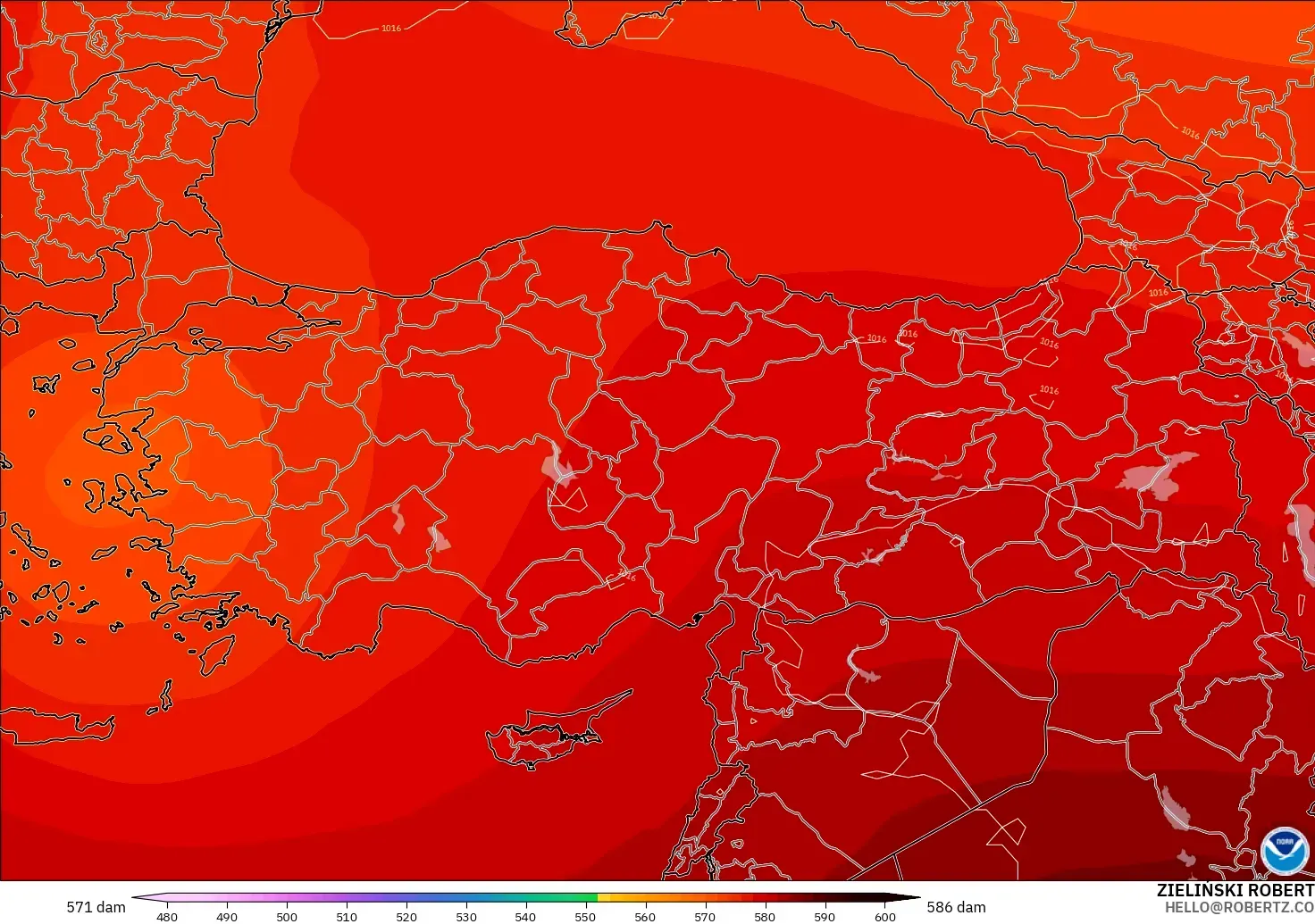 GFS modelo - Turquía, Altura geopotencial a 500 hPa