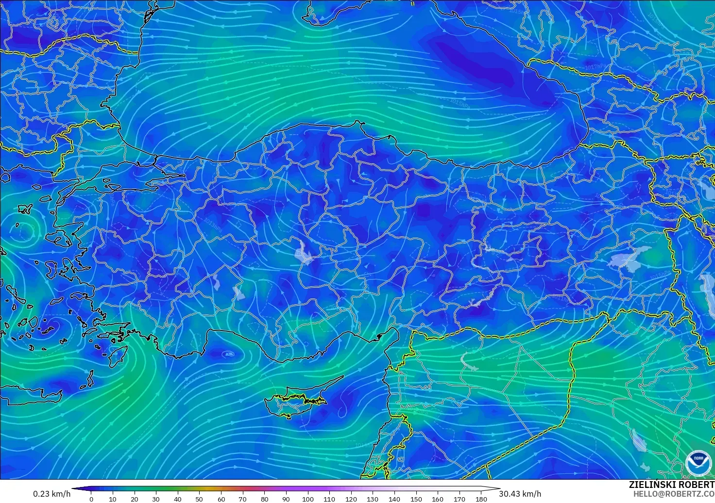 GFS modelo - Turquía, Viento a 10 m