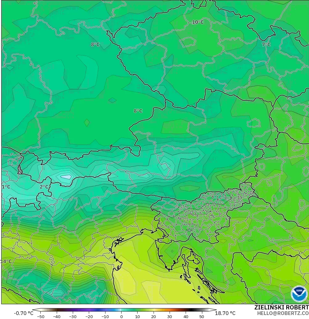 GFS modelo - Austria, Punto de rocío a 2 m