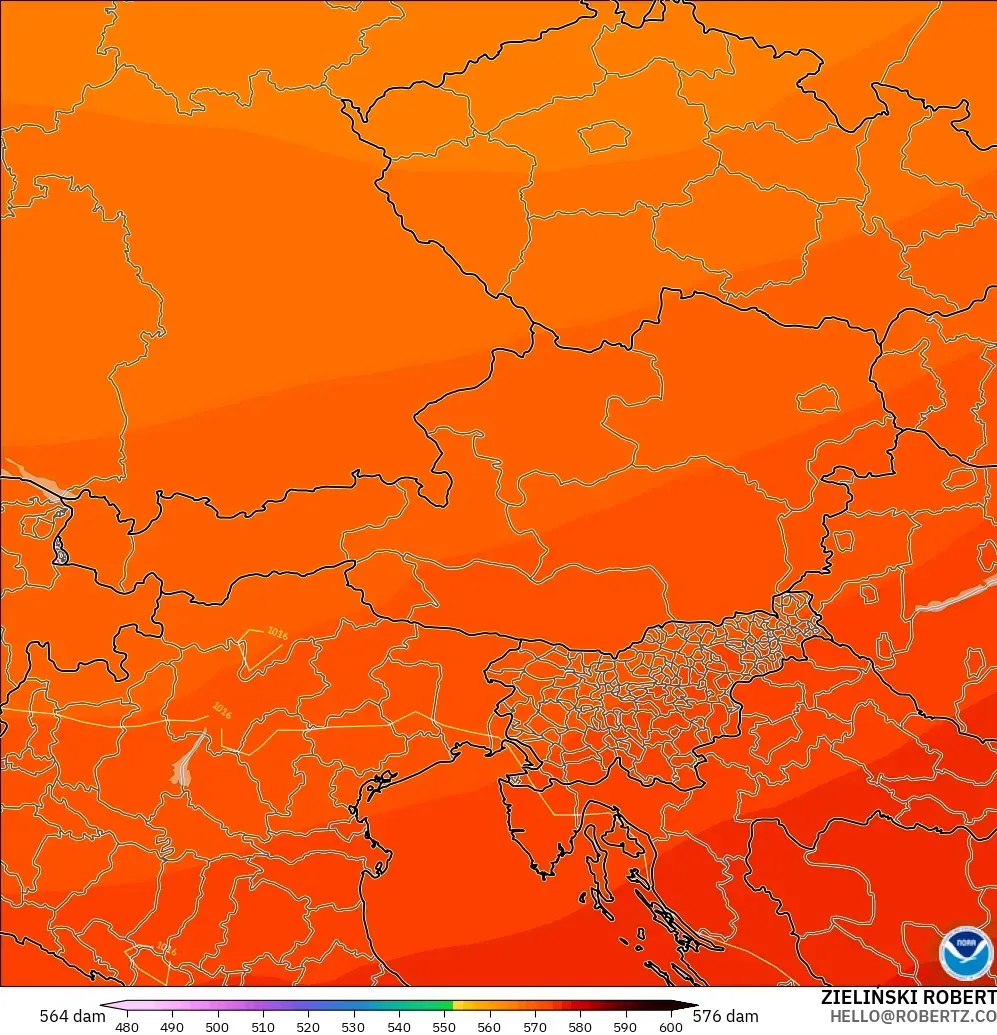 GFS modelo - Austria, Altura geopotencial a 500 hPa