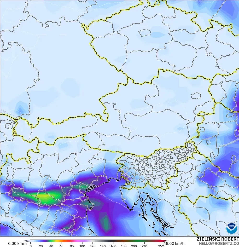 GFS modelo - Austria, Ráfagas de Viento Máximas