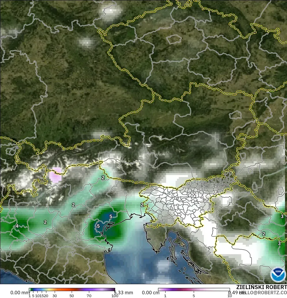 GFS modelo - Austria, Precipitación, nubes y presión