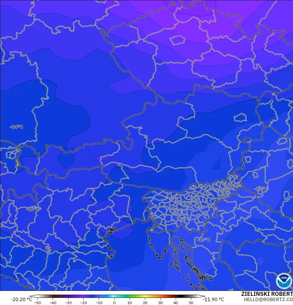 GFS modelo - Austria, Temperatura a 500 hPa
