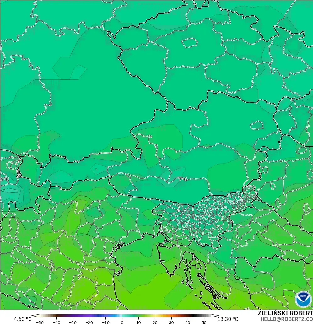 GFS modelo - Austria, Temperatura a 850 hPa