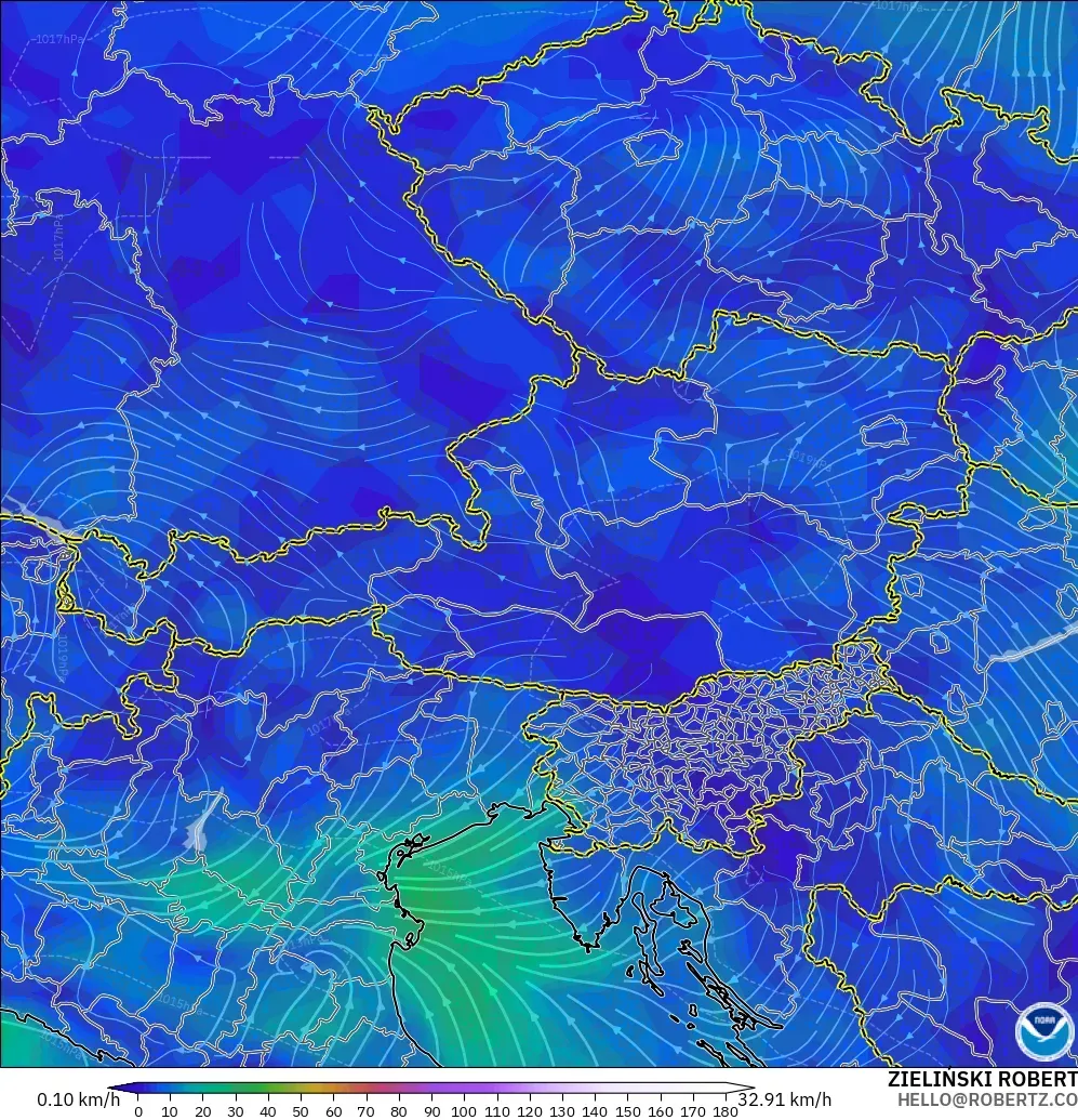 GFS modelo - Austria, Viento a 10 m