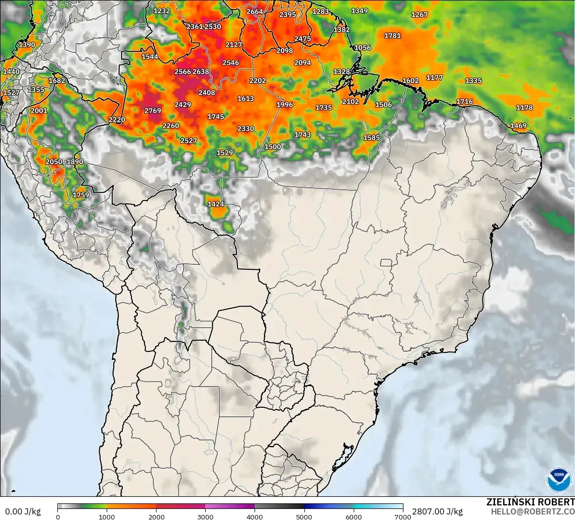 GFS modelo - Brasil, CAPE