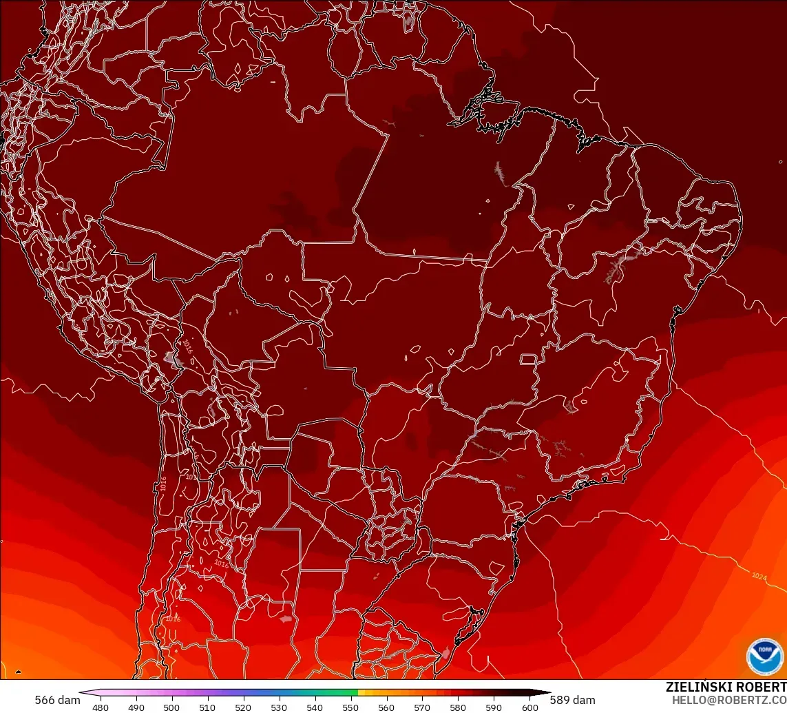 GFS modelo - Brasil, Altura geopotencial a 500 hPa