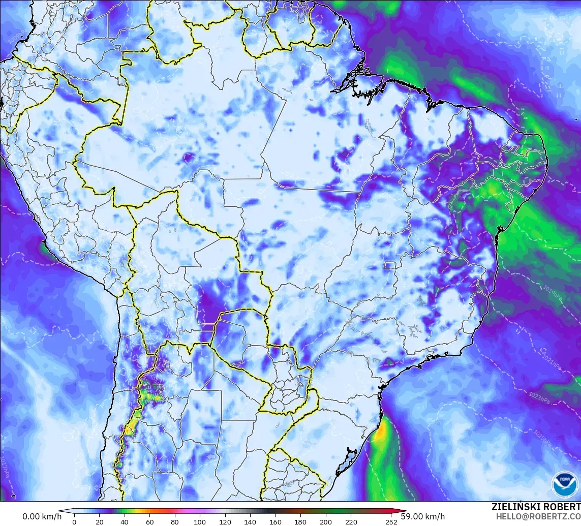 GFS modelo - Brasil, Ráfagas de viento