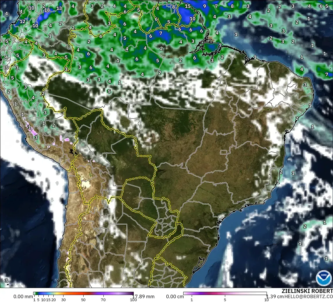 GFS modelo - Brasil, Precipitación, nubes y presión
