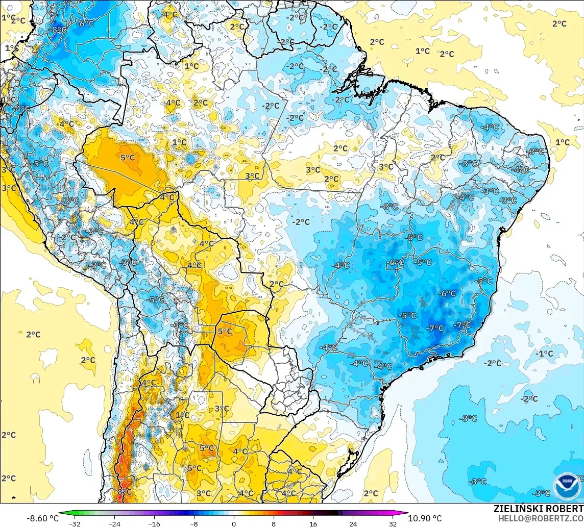 GFS modelo - Brasil, Anomalía de temperatura a 2 m