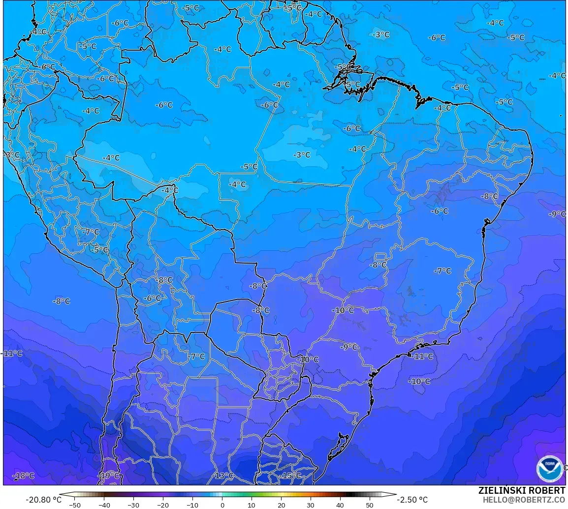 GFS modelo - Brasil, Temperatura a 500 hPa