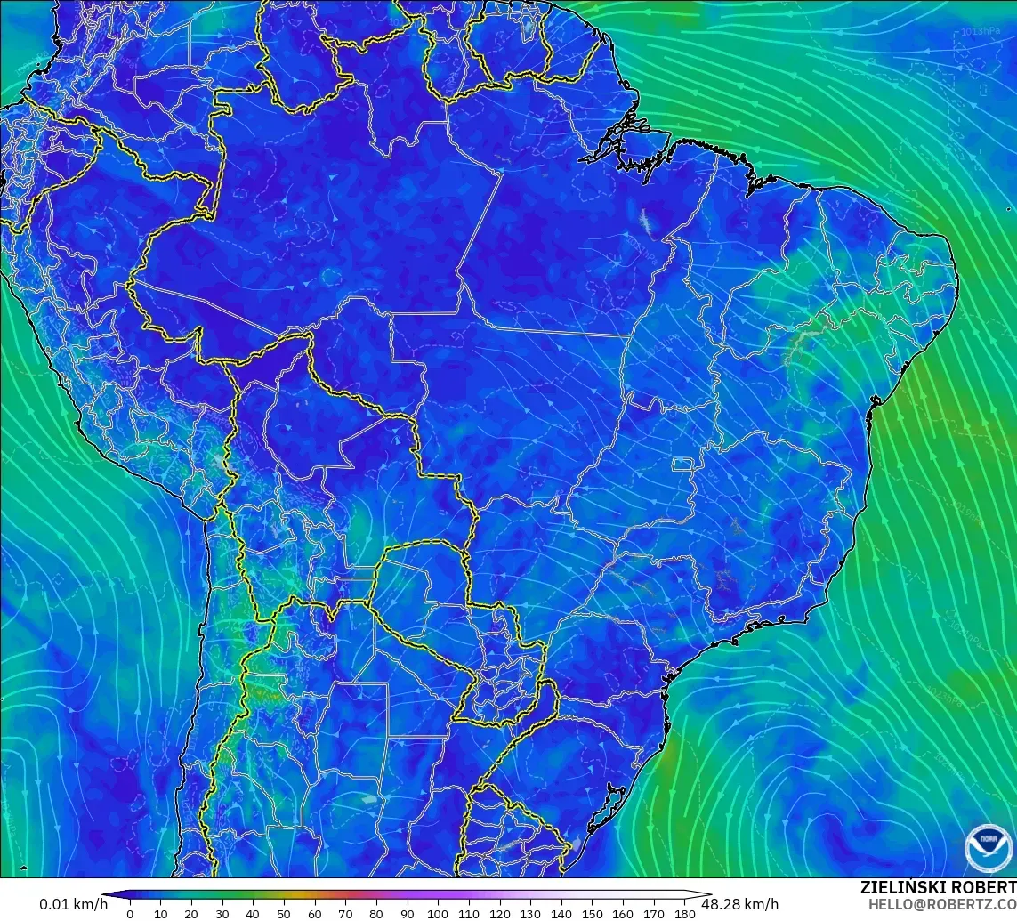 GFS modelo - Brasil, Viento a 10 m