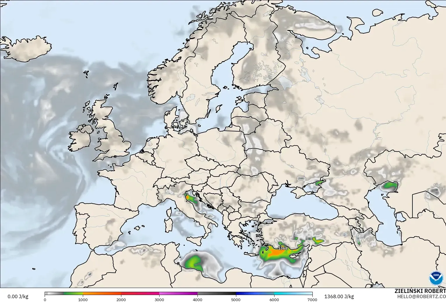 GFS modelo - Europa, CAPE