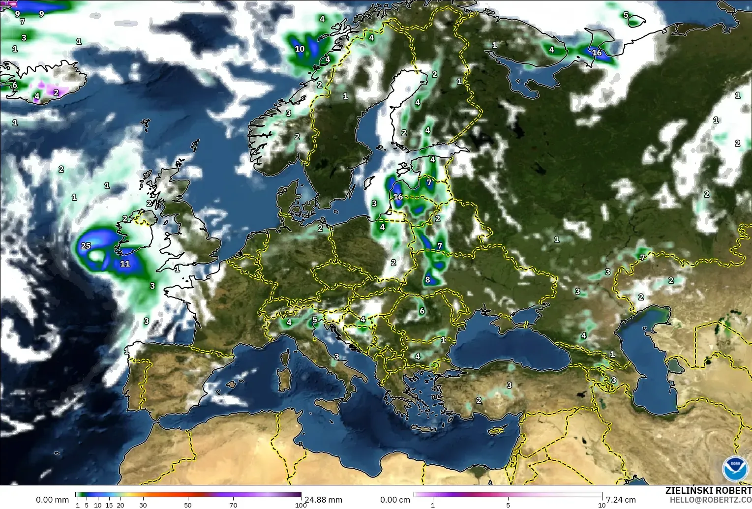 GFS modelo - Europa, Precipitación, nubes y presión