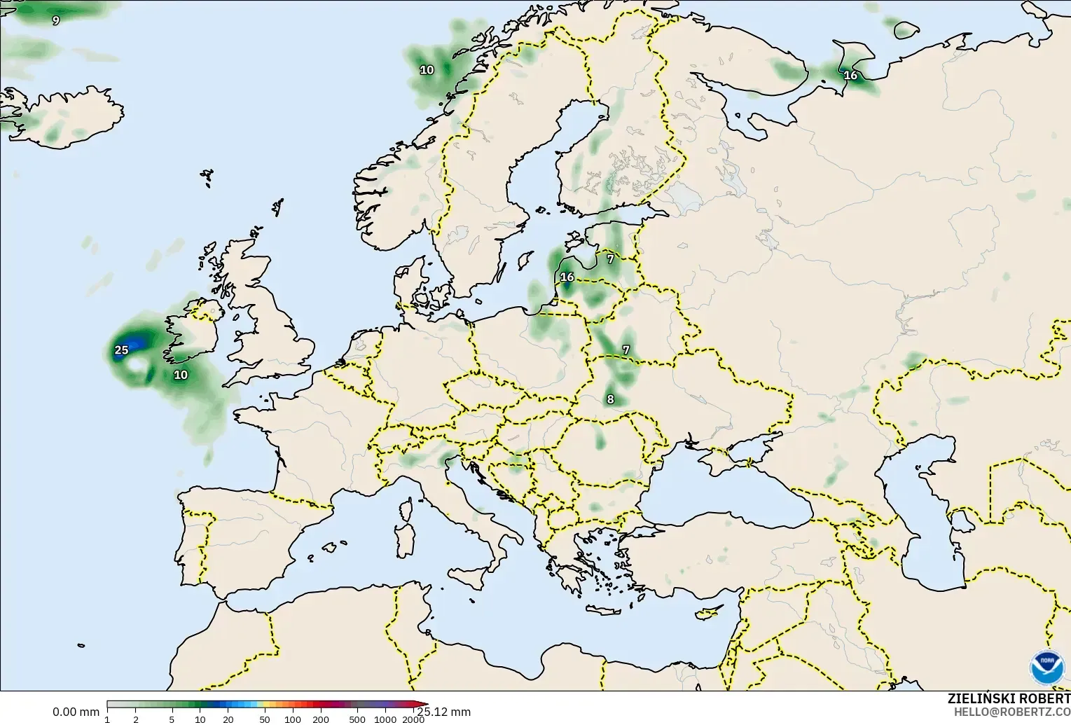 GFS modelo - Europa, Acumulación de precipitación