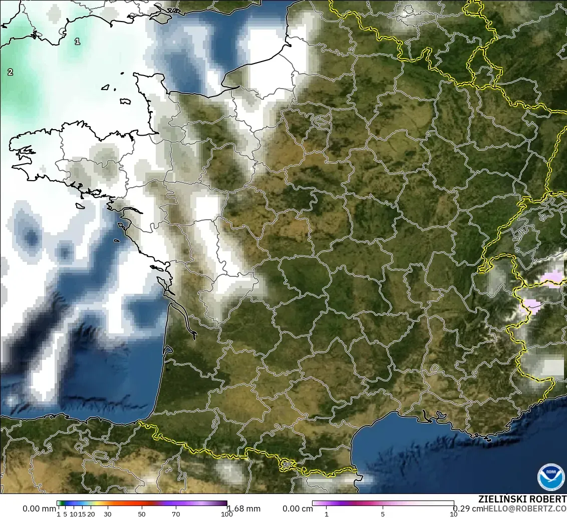 GFS modelo - Francia, Precipitación, nubes y presión