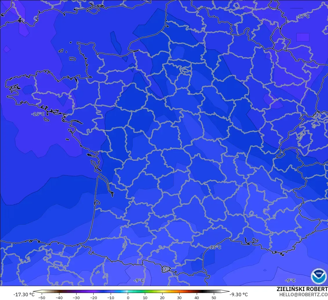 GFS modelo - Francia, Temperatura a 500 hPa