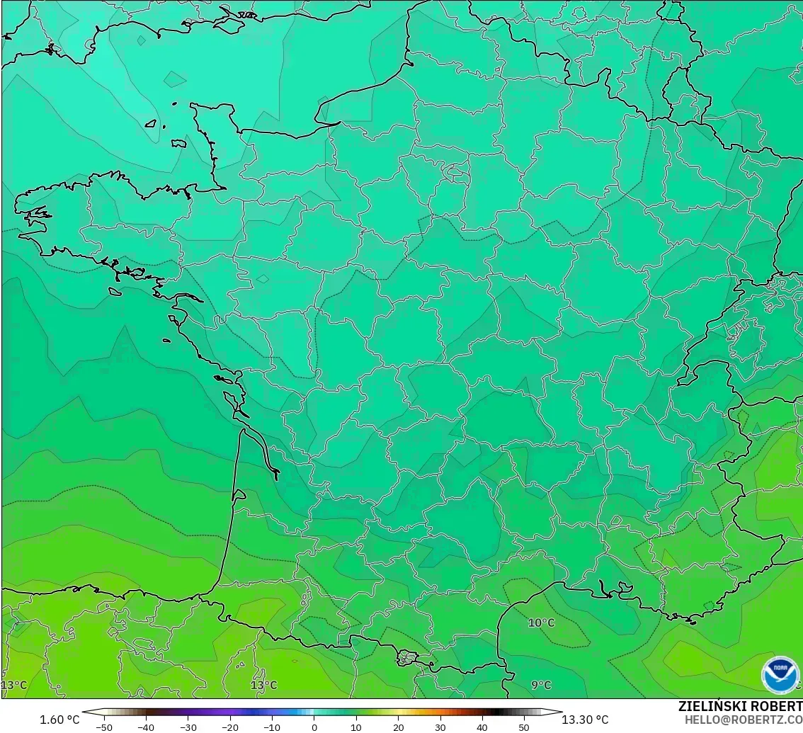 GFS modelo - Francia, Temperatura a 850 hPa