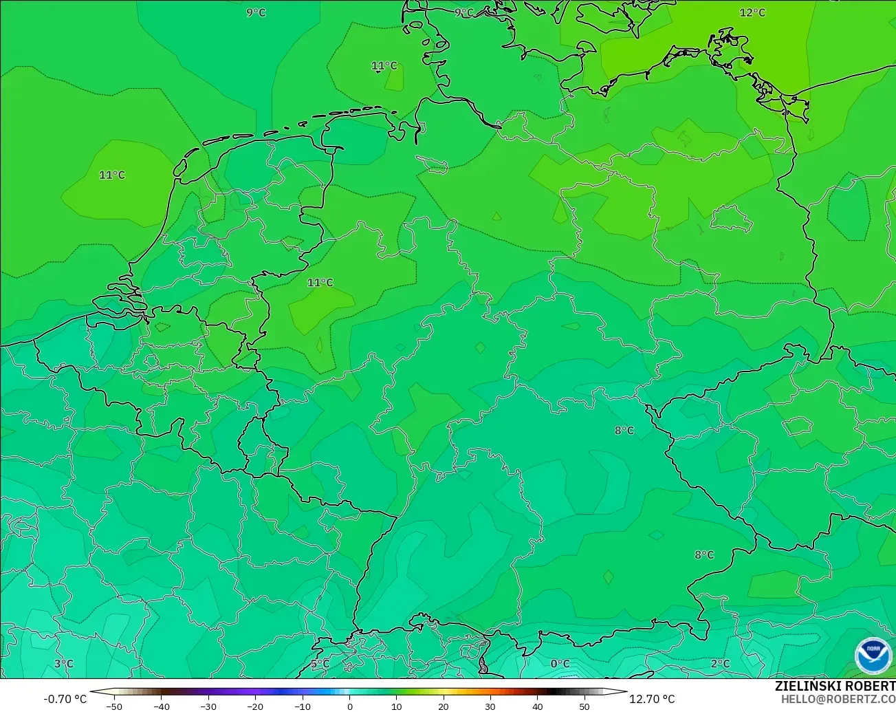 GFS modelo - Alemania, Punto de rocío a 2 m