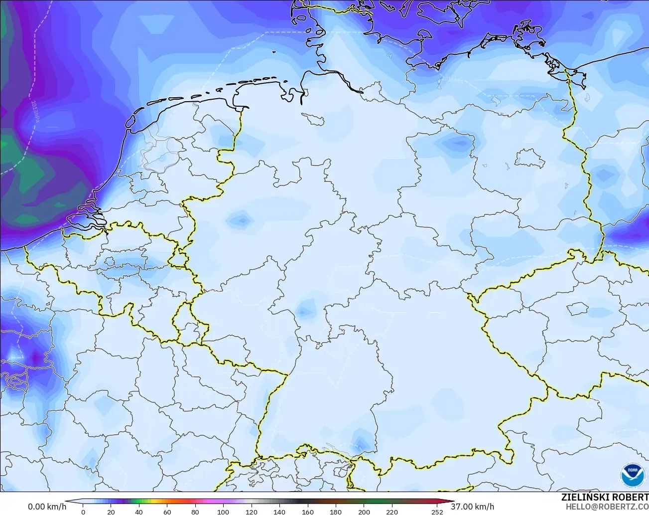 GFS modelo - Alemania, Ráfagas de viento