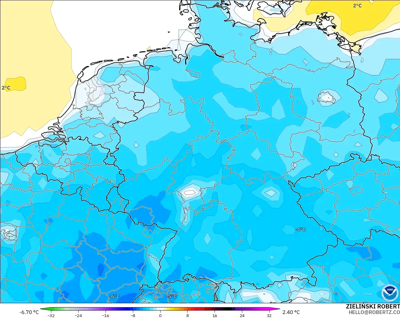 GFS modelo - Alemania, Anomalía de temperatura a 2 m