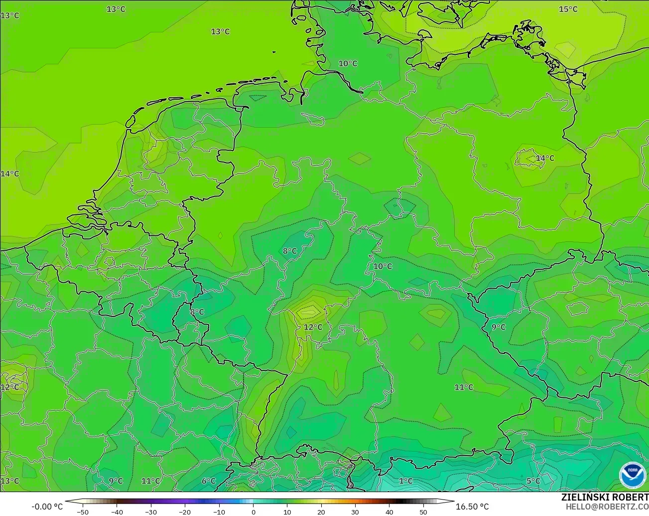 GFS modelo - Alemania, Temperatura a 2 m
