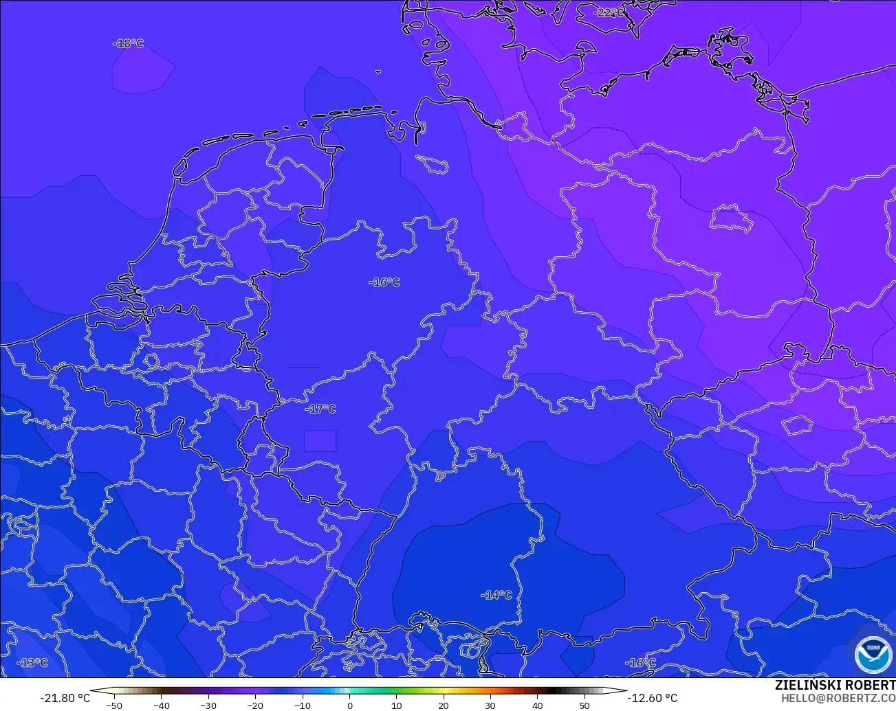 GFS modelo - Alemania, Temperatura a 500 hPa
