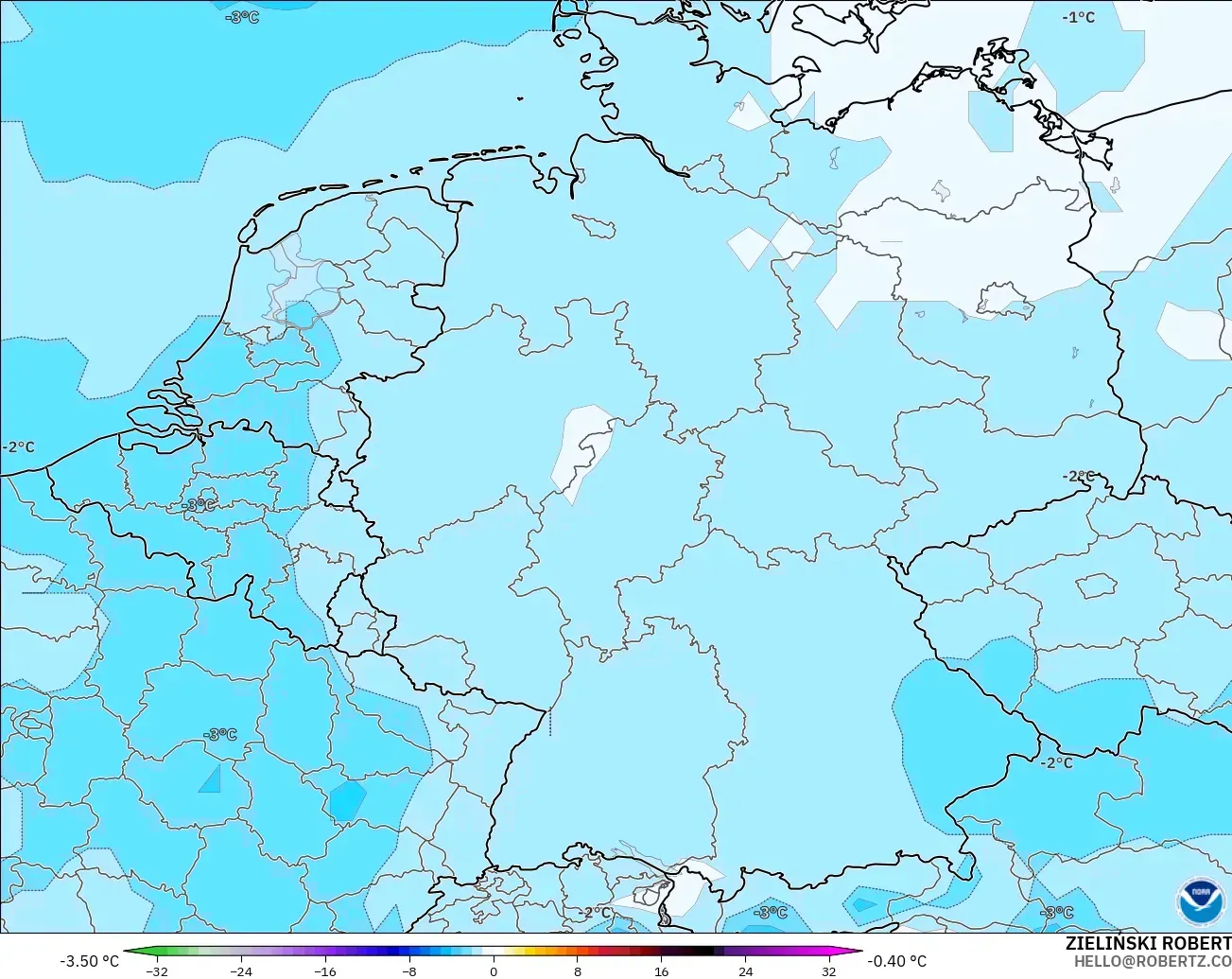 GFS modelo - Alemania, Anomalía de temperatura a 850 hPa