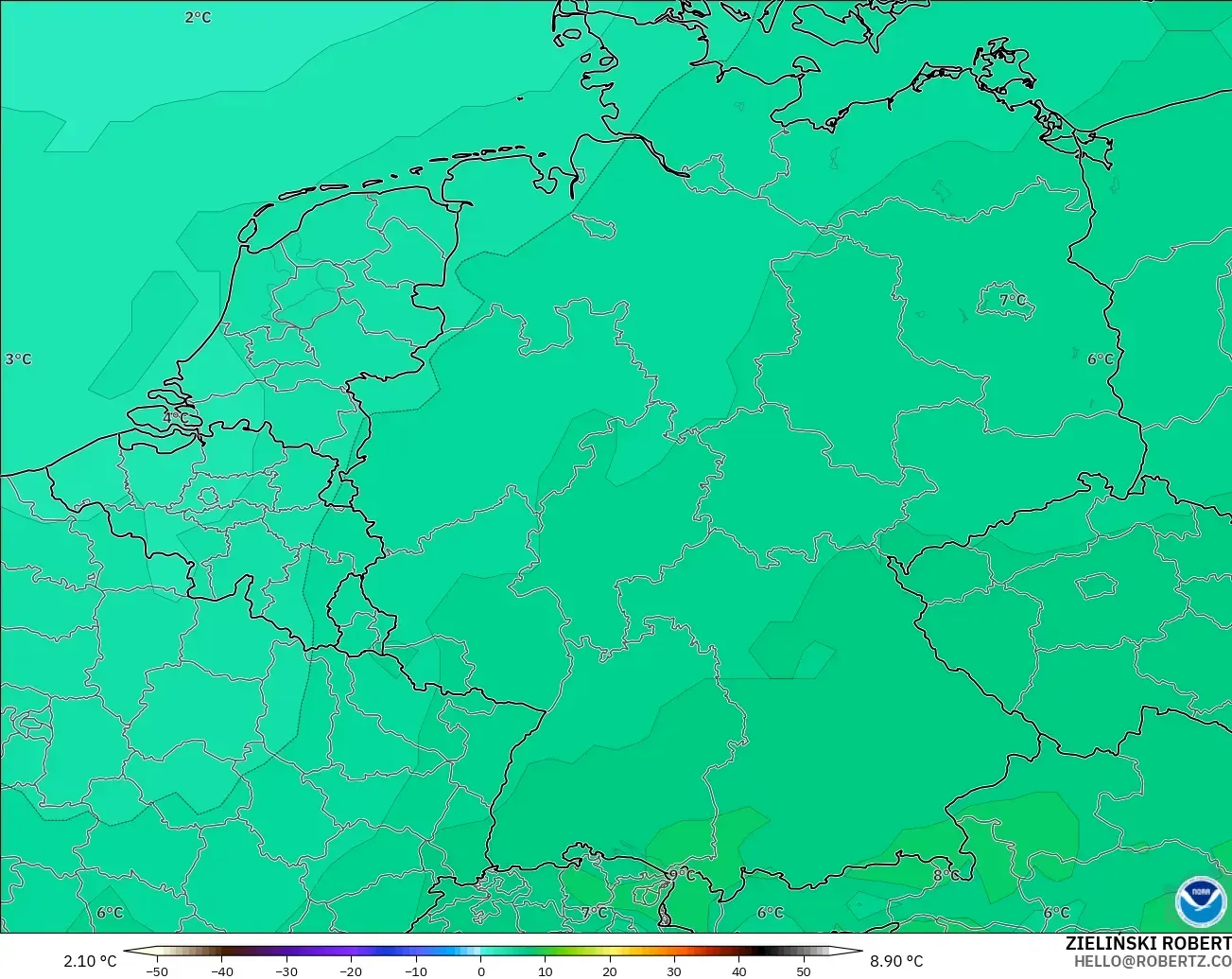 GFS modelo - Alemania, Temperatura a 850 hPa