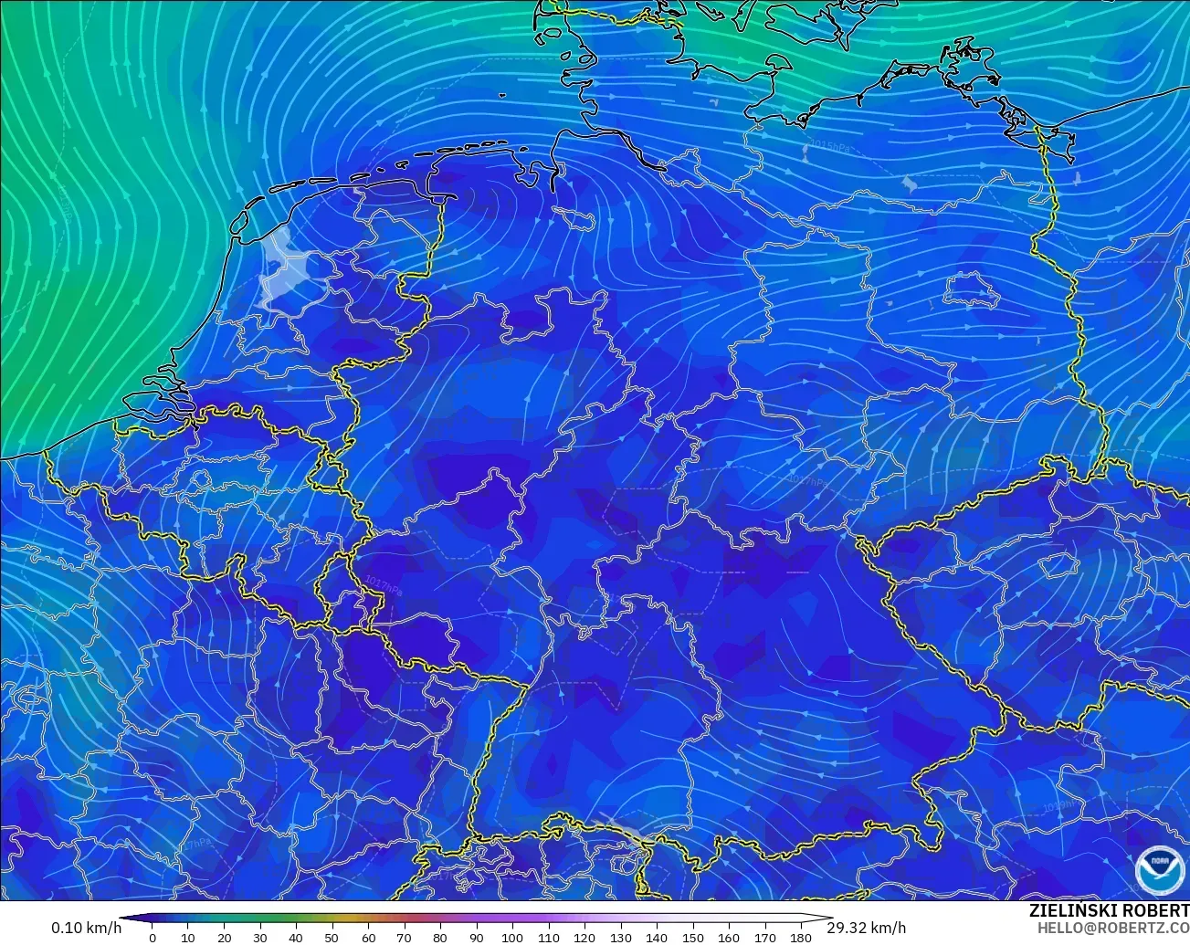 GFS modelo - Alemania, Viento a 10 m
