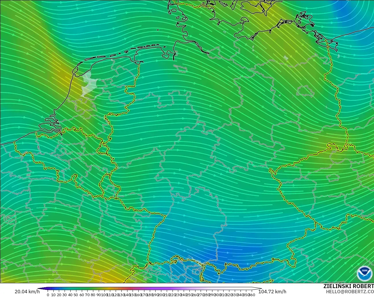 GFS modelo - Alemania, Viento a 300 hPa (corriente en chorro)