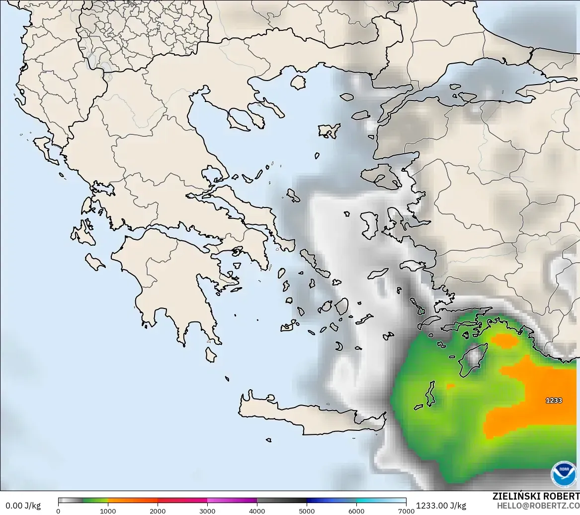 GFS modelo - Grecia, CAPE