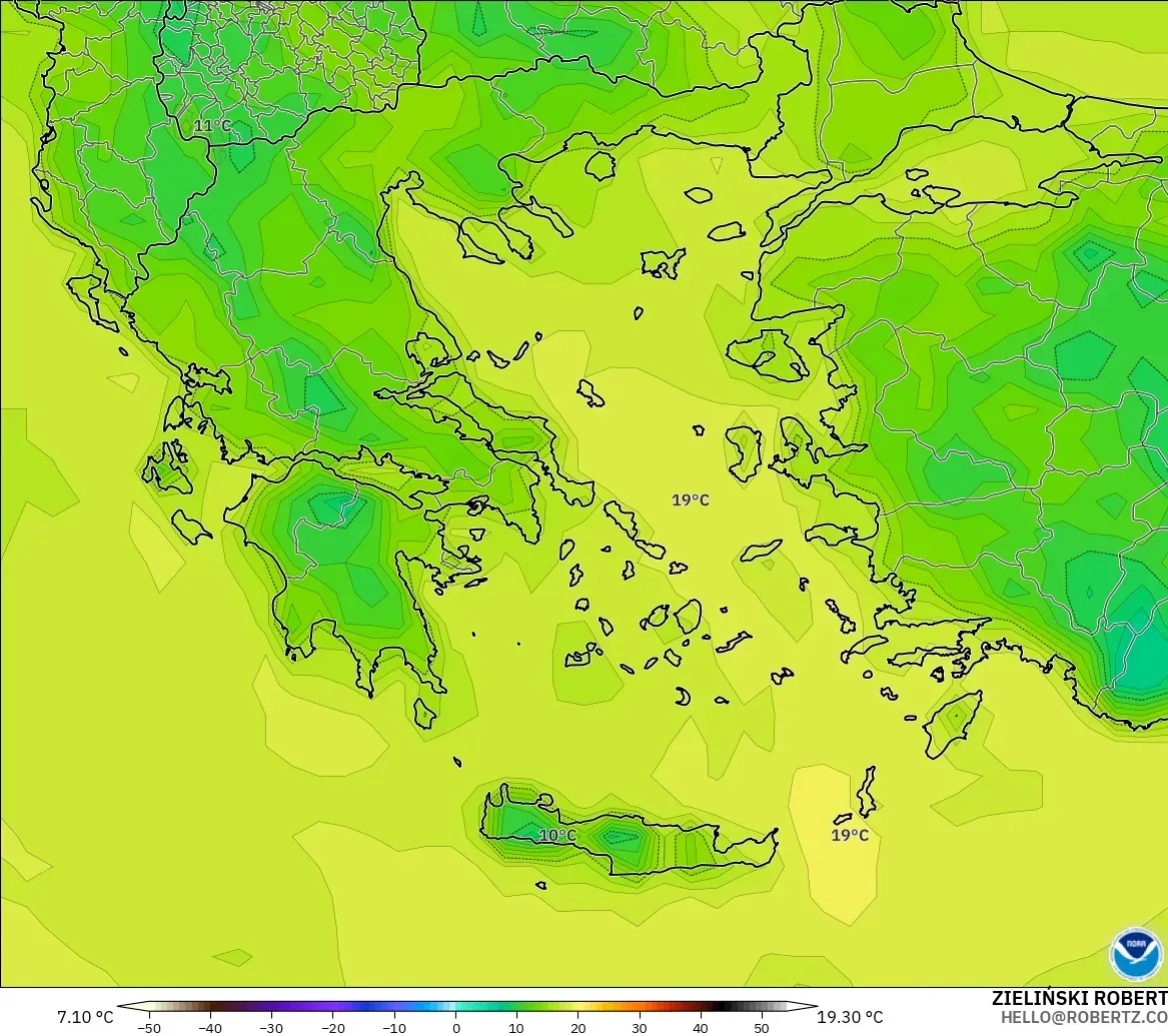 GFS modelo - Grecia, Punto de rocío a 2 m