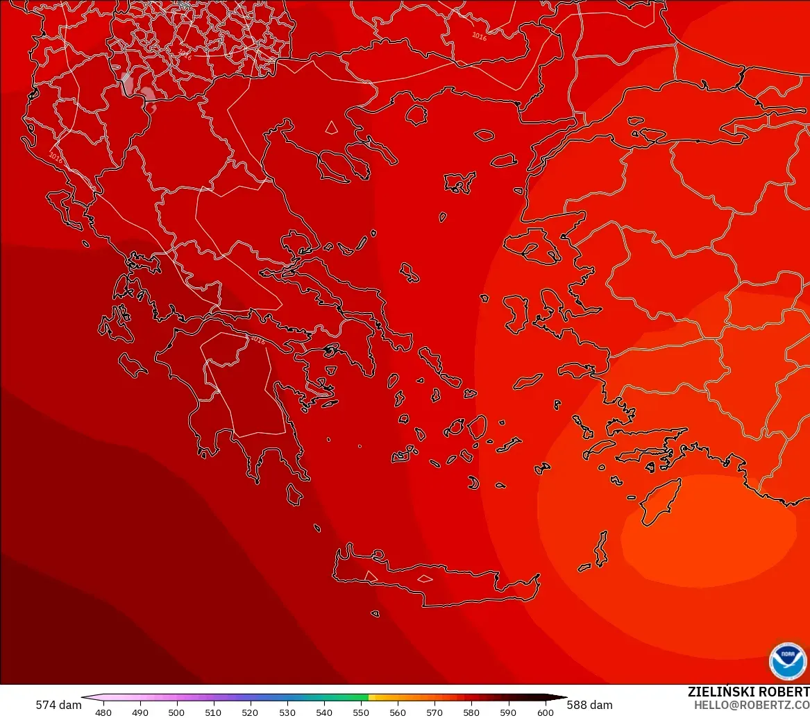 GFS modelo - Grecia, Altura geopotencial a 500 hPa