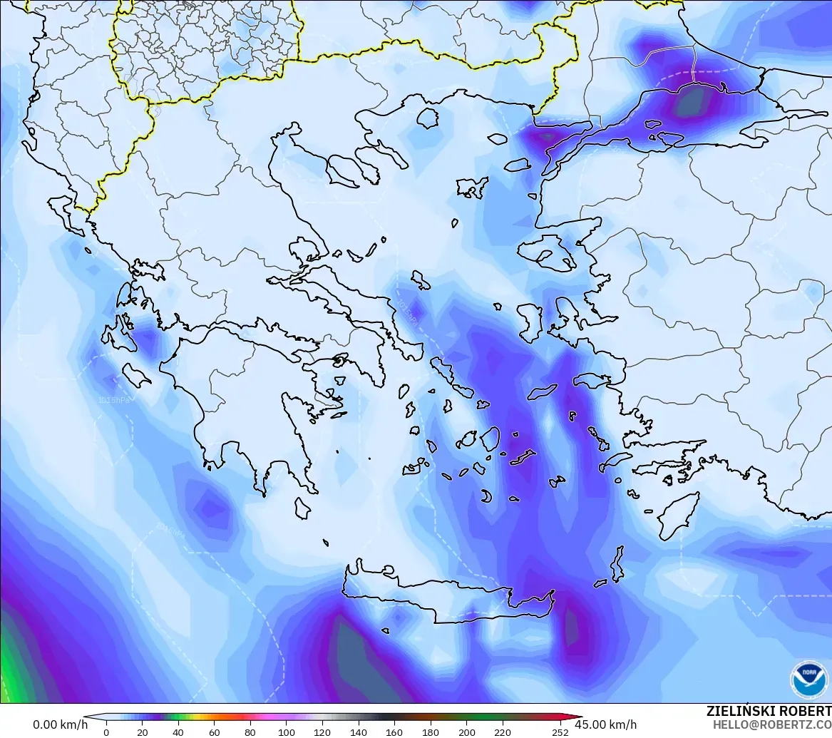 GFS modelo - Grecia, Ráfagas de viento