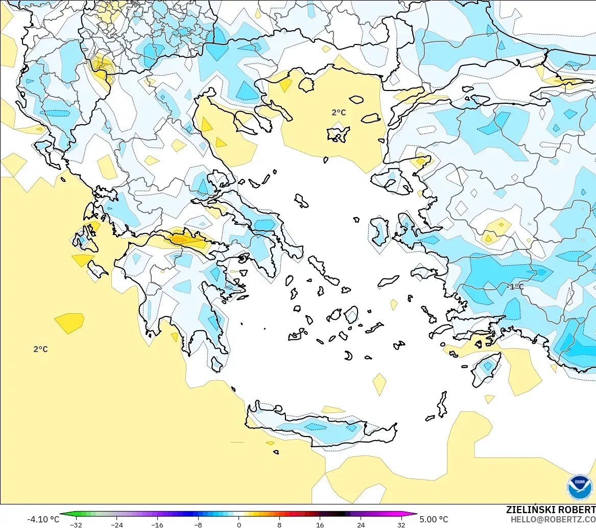 GFS modelo - Grecia, Anomalía de temperatura a 2 m