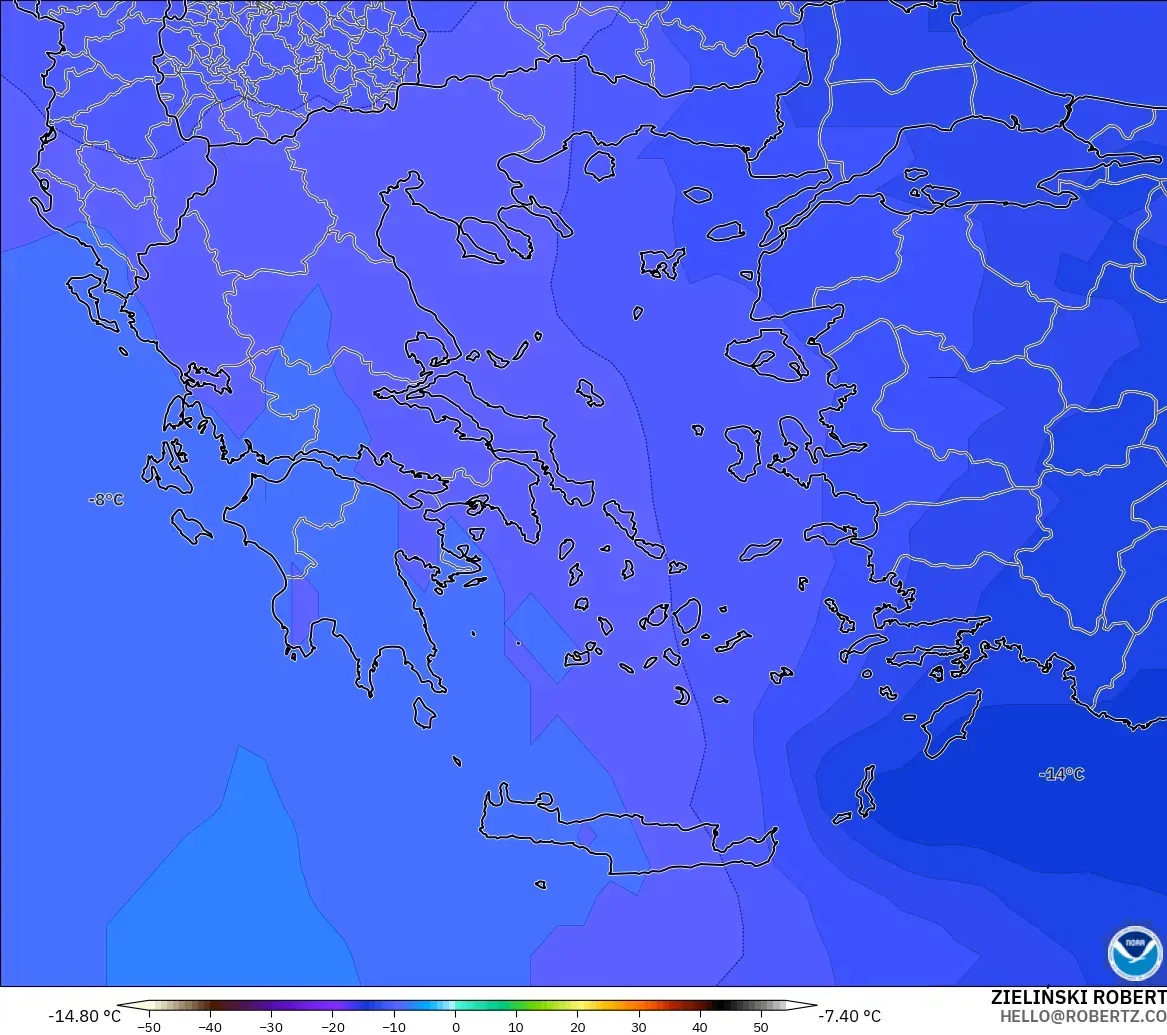 GFS modelo - Grecia, Temperatura a 500 hPa